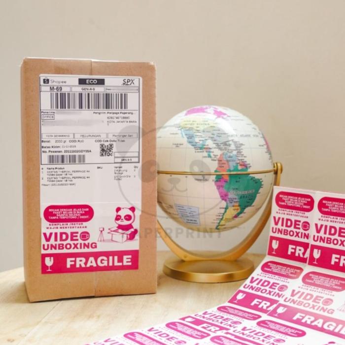 STICKER FRAGILE UNBOXING PANDA Horizontal Landscape Unboxing paket 3