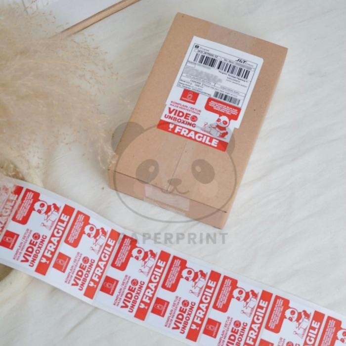 STICKER FRAGILE UNBOXING PANDA Horizontal Landscape Unboxing paket 1