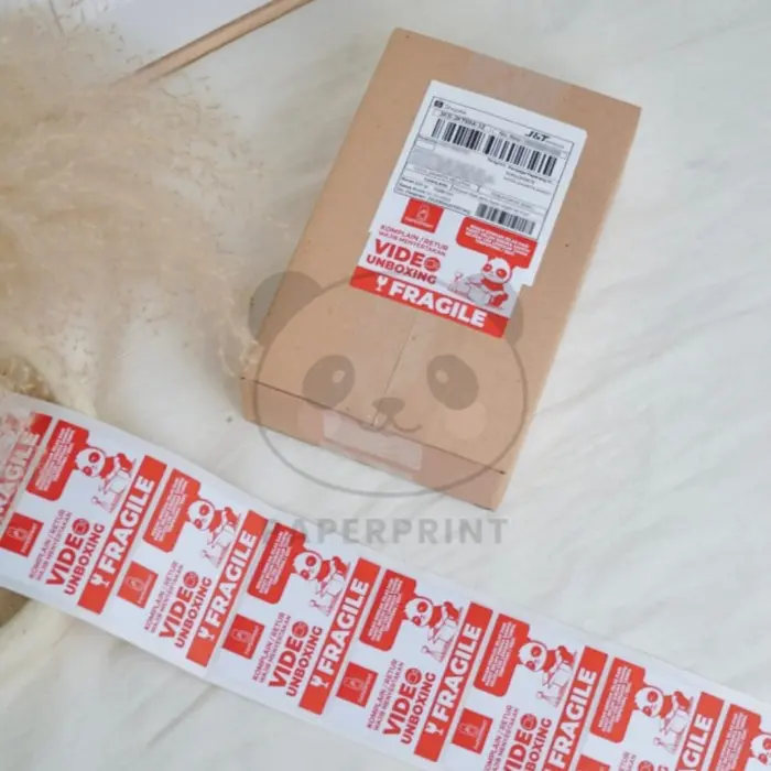 STICKER FRAGILE UNBOXING PANDA Horizontal Landscape Unboxing paket 1