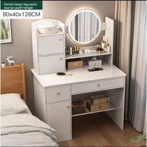 Furnibest Meja Rias Meja kosmetik Meja Rias Lampu LED Minimalis
