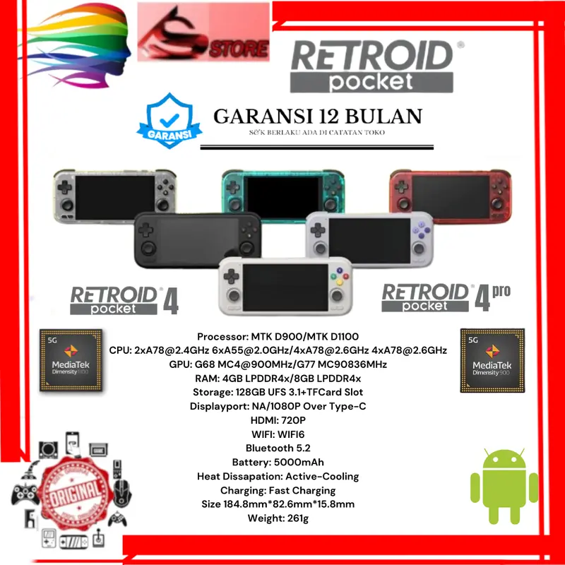 Retroid Pocket 4 / 4 Pro Android dimensty Handheld Retro Game Console 1