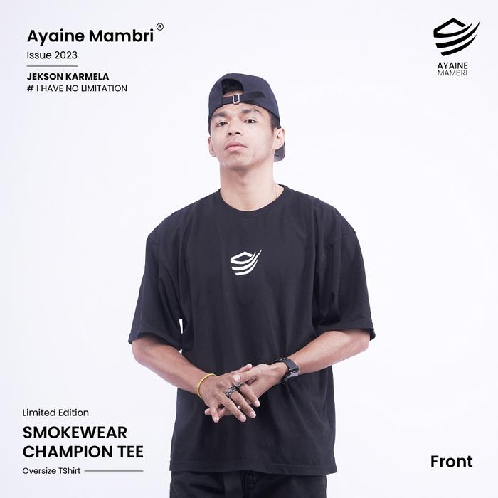 Gambar Ayaine Mambri Smokewar Champion Tee Oversized T-Shirt - Black dari Ayaine Mambri Official Jakarta Pusat Tokopedia