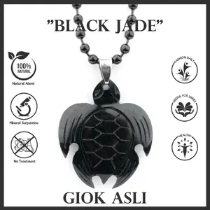 Kalung Liontin Kesehatan Kura Kura Batu Giok Hitam Natural