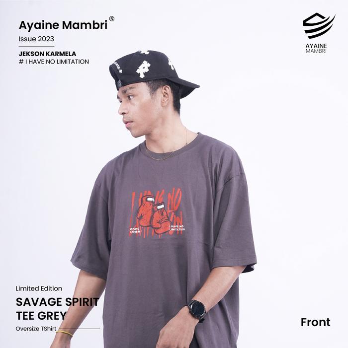 Gambar Ayaine Mambri Savage Spirit Tee Oversized T-Shirt  - Gray dari Ayaine Mambri Official Jakarta Pusat Tokopedia