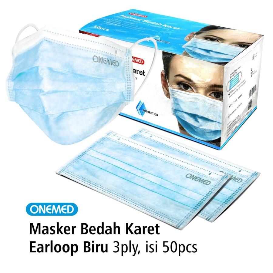 Onemed Masker 3 Ply Earloop Medis Warna Biru - Masker Bedah