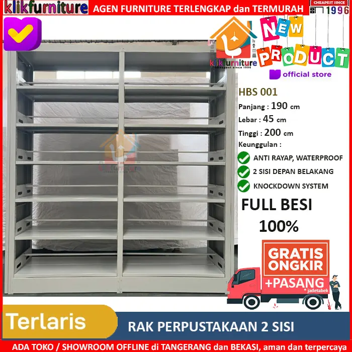 Rak Buku Perpustakaan Besi Library Book Rack 2 Sisi HBS001 0