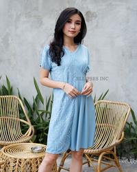 Gambar ELLIPSES.INC Dress Scuba Brukat Wanita Elegan/Olivia Brokade Dress - sky blue dari ELLIPSESINC Kota Administrasi Jakarta Barat 2 Tokopedia