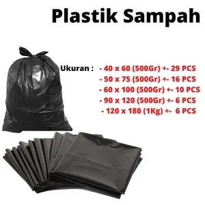 Kantong Plastik Sampah Hitam Bahan Kuat Awet Harga Grosir Murah Ukuran 40x60 50x75 60x100 90x120 120x180 PCS