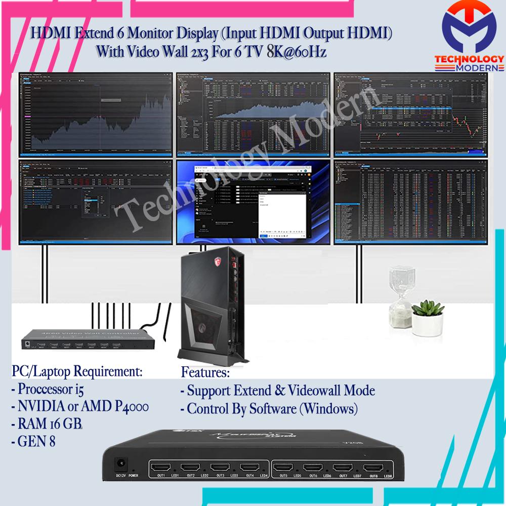 HDMI 4K Extend 6 Monitor Display + Video Wall 2x3 Big Pict Input HDMI