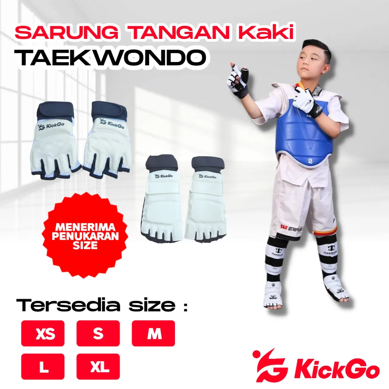 KickGo Sarung Tangan Kaki Pelindung Taekwondo Beladiri Anak Dewasa