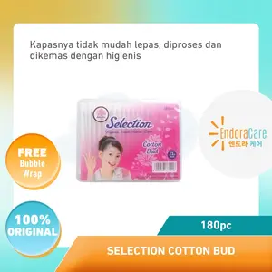Selection Cotton Bud Isi 180pcs Pembersih Telinga Kapas Tidak Mudah Lepas Higienis Sertifikasi Halal 100% Pure Cotton