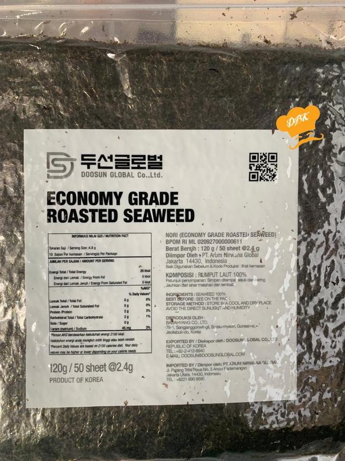 Gambar Sushi Nori Manjun ECONOMY Seaweed Rumput Laut 50 sheets 19x21cm 115gr dari DBK Pasar Minggu Kota Administrasi Jakarta Selatan Tokopedia