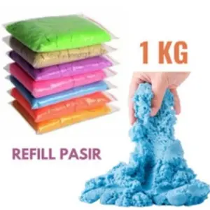 (BISA COD) reffil pasir kinetik / pasir ajaib mainan anak 1kg warna warni kemasan plastik ziplock