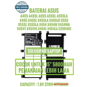 ORIGINAL Baterai Asus A455L X455L A455LN K455LF seri C21N1401 ORI