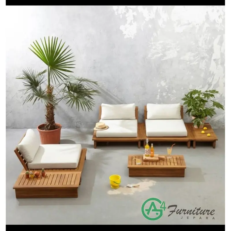 CO Set Kursi Sofa Outdoor Model Sudut Rangka Kayu Jati - Po Kak Lucky 0