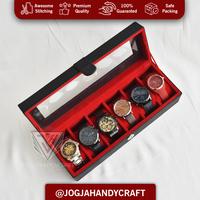 Gambar Black Inner Red WATCH BOX ORGANIZER ISI 6  (Kotak Jam Tangan Untuk 6 pcs) dari Jogja Handycraft_NEW Kab. Bantul 1 Tokopedia