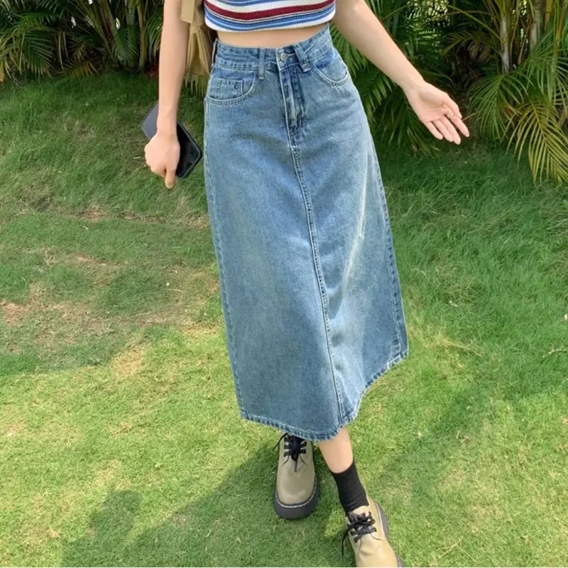 Highwaist Rok Denim Wanita First.day Jeans Panjang 7/8 Model A-Line Basic 1