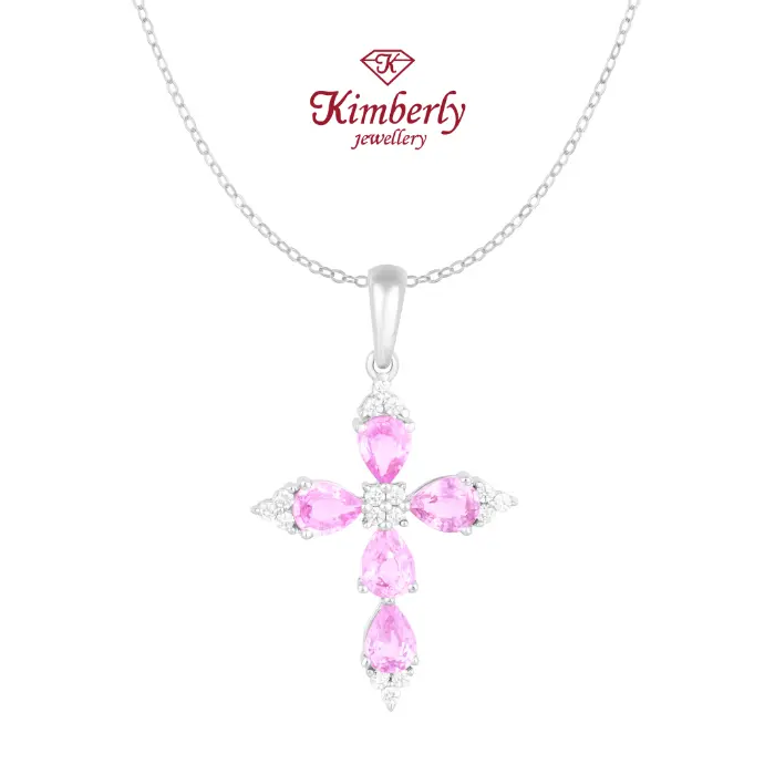 Liontin Berlian Salib Batu Pink Sapphire KPD1043747-Kimberly Jewellery 0