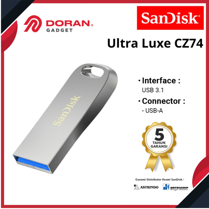 Gambar Flashdisk SanDisk 32GB 64GB 128GB Ultra Luxe CZ74 - Garansi Resmi - 32 gb dari Doran Gadget Authorized Kota Administrasi Jakarta Pusat Tokopedia