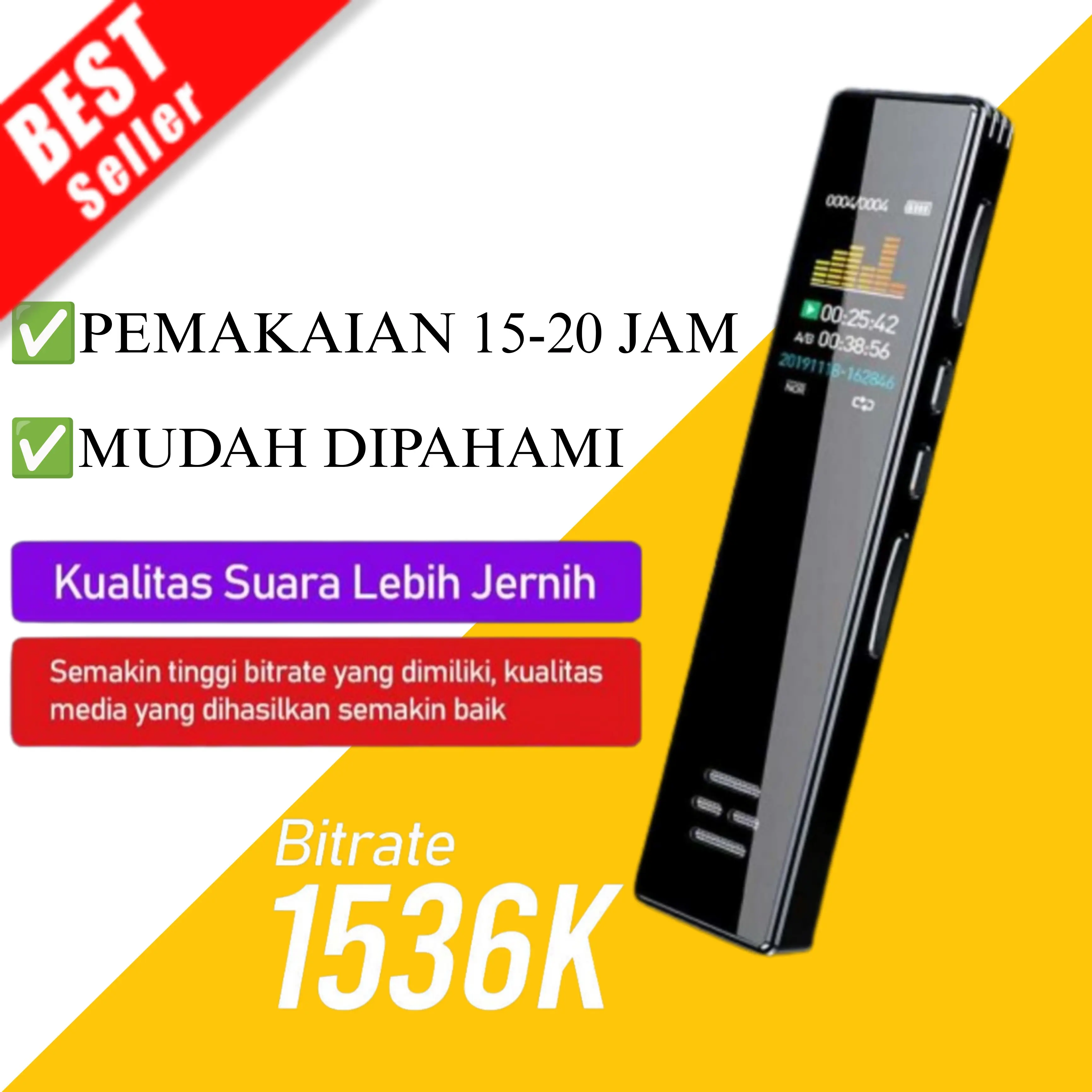 Voice Recorder Digital Mini Portable Perekam Suara Hyperbolic 16GB NEW