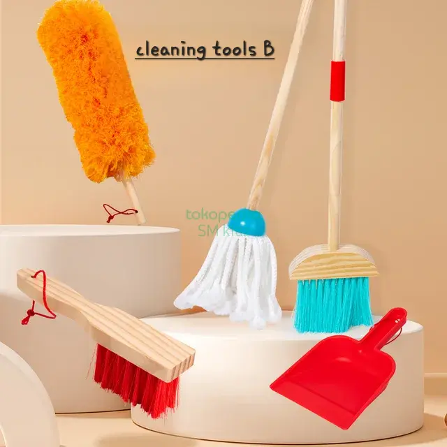 wooden toy cleaning set/mainan alat kebersihan anak 4