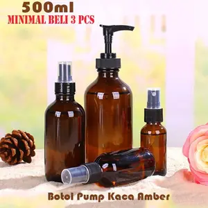 Botol Pump 500ml Botol Kaca Amber Pump Treatment Farmasi Kosmetik