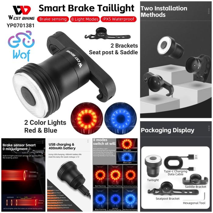 Gambar WEST BIKING 381 Lampu Belakang Sepeda Brake Sensor Bike Light 2 Braket dari Wof Wheel of Fortune Official Kab. Tangerang Tokopedia