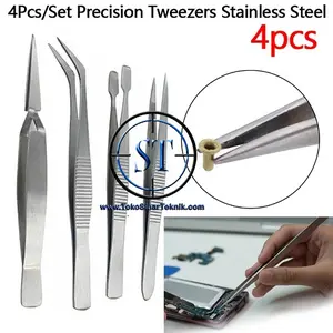 Pinset 4 Fungsi Serbaguna Stainless Kurva Lurus isi 4Pcs