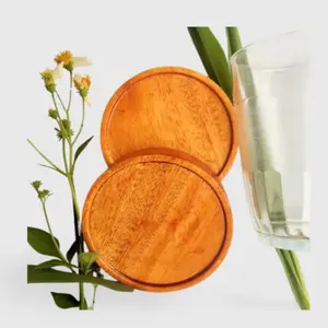 Tatakan Gelas Kayu Jati Bulat 10 cm Wooden Coaster Polos