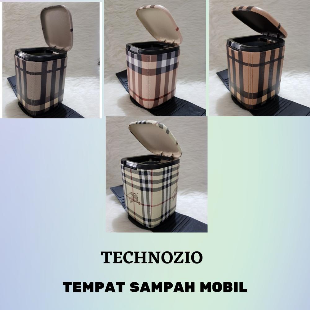 TECHNOZIO Tempat Sampah Mobil Motif Garis - garis coklat