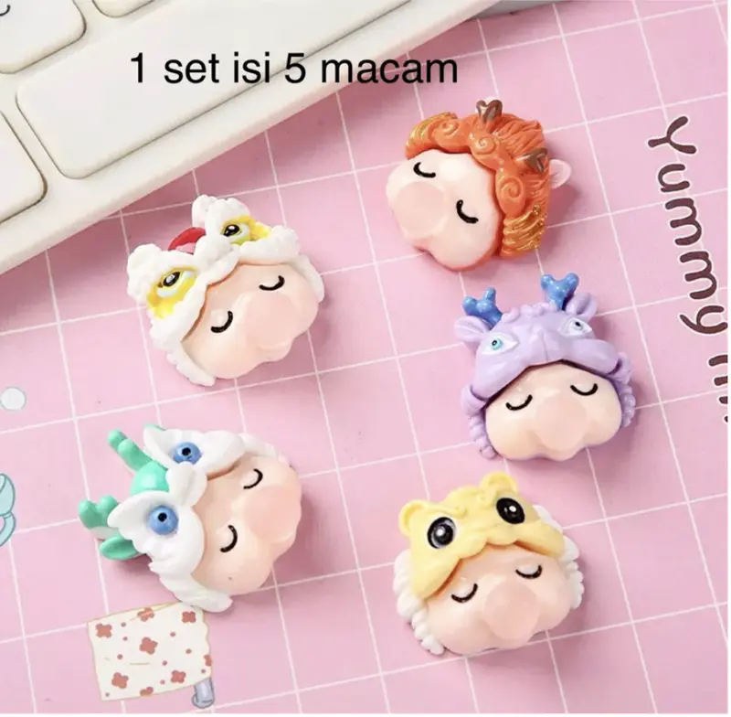 1 set isi 5 pcs clay kepala orang topi naga dan barongsai untuk art 0