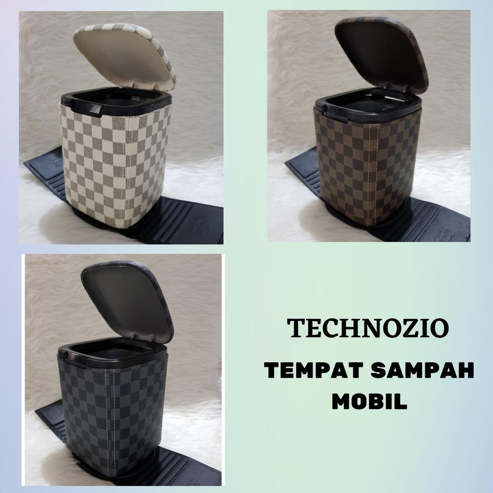 TECHNOZIO Tempat Sampah Mobil Motif Skak - skak coklat