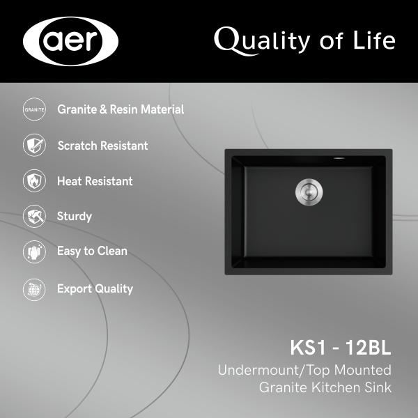 Gambar AER Bundling Kitchen Sink KS1-12BL - Bak Cuci Piring Granite Undermount, SAH K2 GM & AR 5J dari AER Sanitary Indonesia Kota Surabaya Tokopedia