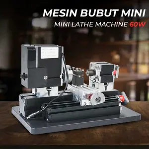 Mini Mesin Bubut Logam Mini Lathe Wood Metalworking DIY 60W Hitam TZ20002MG Tool The First