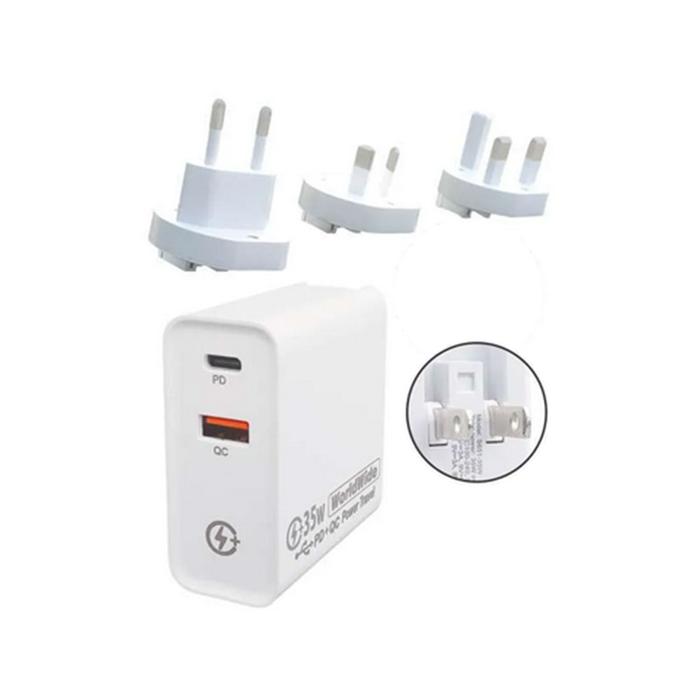 Gambar Kepala Charger 35W Worldwide PD QC Faster Travel Charger dari Asiadigi Official Store Kota Administrasi Jakarta Barat Tokopedia