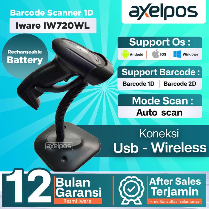 Gambar BARCODE SCANNER WIRELESS IWARE BS-720WL AUTOSTAND / BARCODE READER dari Axelpos Kota Administrasi Jakarta Pusat Tokopedia
