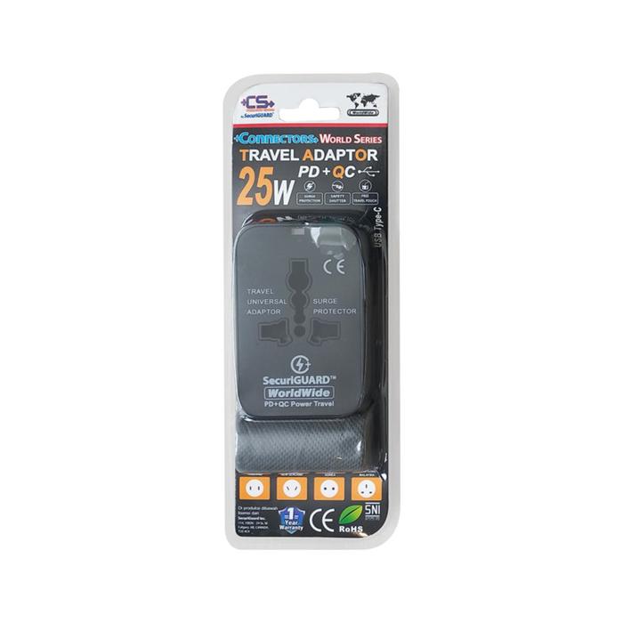 Gambar Securiguard Word Series Travel Adaptor Charger PD + QC 25W - Black dari Asiadigi Official Store Kota Administrasi Jakarta Barat Tokopedia