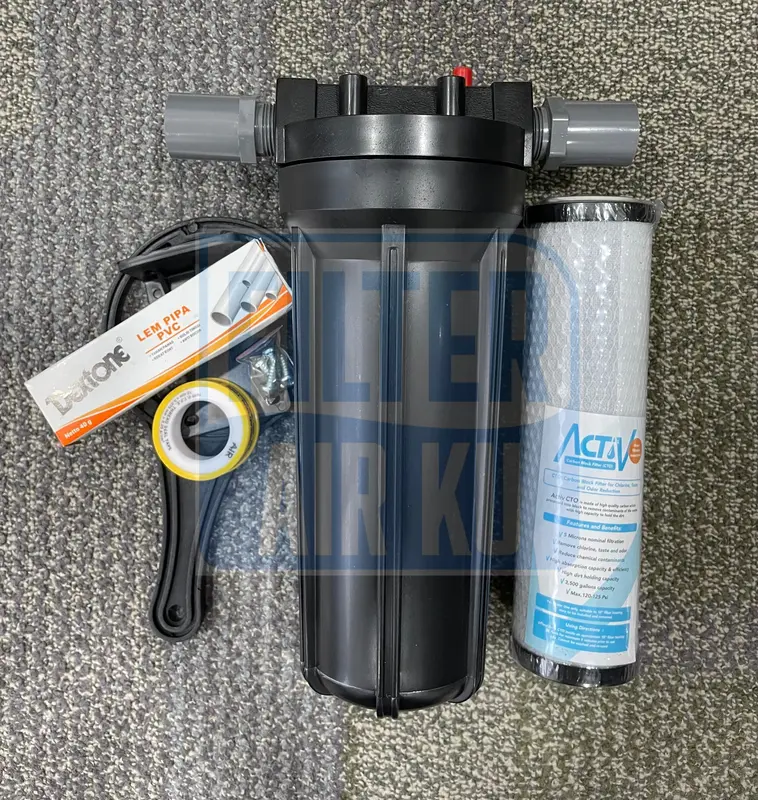 Paket Filter Air 10" 1 Tahap Housing + CTO / GAC Untuk Menyaring Bau 3