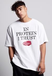 Gambar MTO94 kaos oversize bodybuilder in protein i trust putih - L dari THIRD DAY Kota Bandung 1 Tokopedia