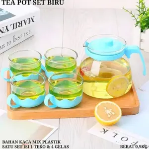 Tea Pot Set 5in1 Warna Warni - Teko Set Cangkir Kaca/Tempat Minum Teh