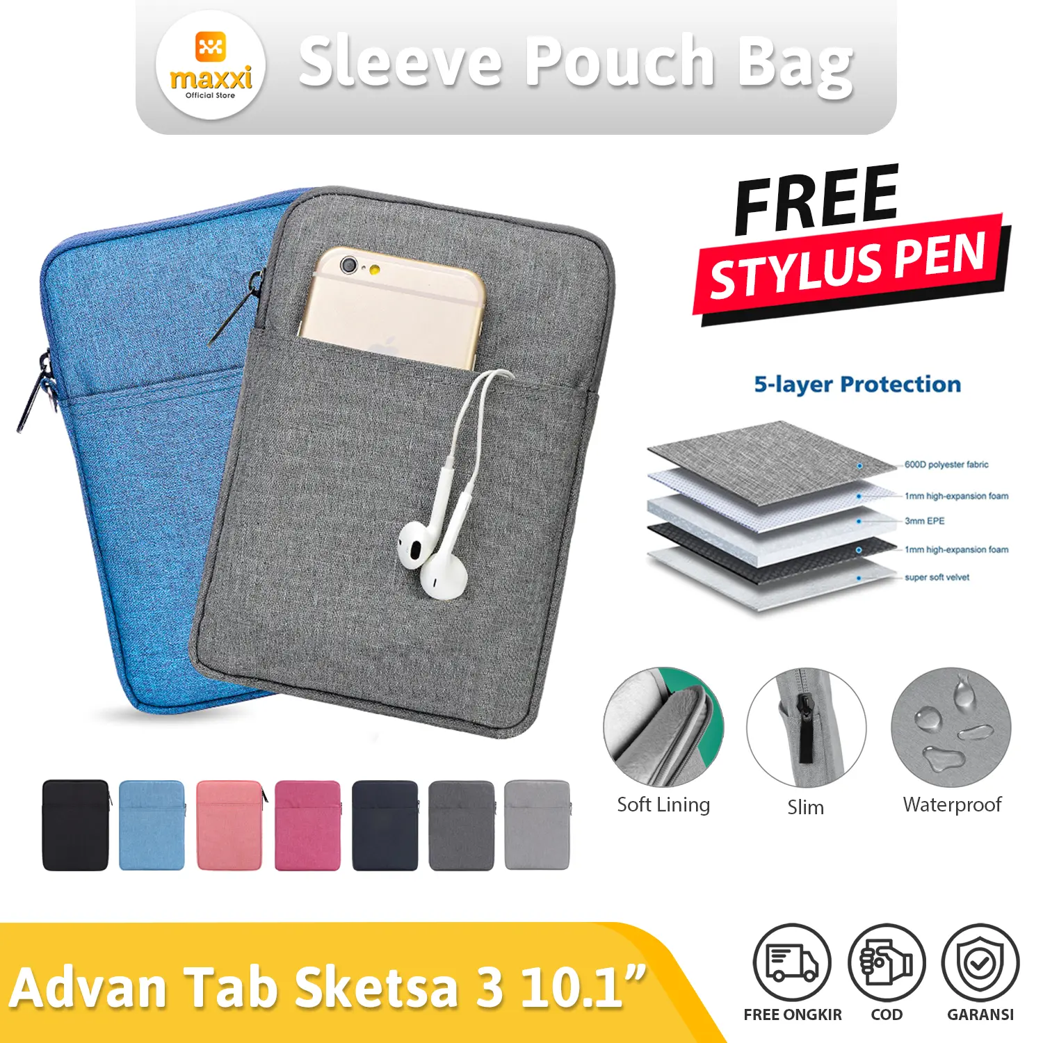 Sleeve Pouch For Advan TAB Sketsa 3 10.1" 2023 Soft Sleeve Tas Pouch Case Cover Handbag