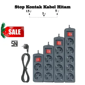 Stop Kontak  2/3/4/5 Lubang + Switch Kabel 1.5/3/5 Meter Series Hitam