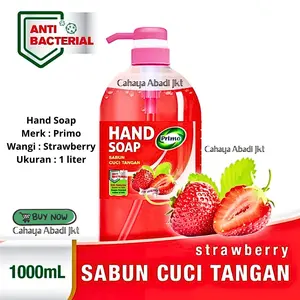 Primo Hand Soap Sabun Cuci Tangan Rasa Strawberry 1 Liter Anti Bakteri Lembut di Kulit & Aroma Tahan Lama