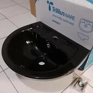 Wastafel Gantung Trillium Garnet Black 40x33cm – Wall Hung Wash Basin Hitam Glossy