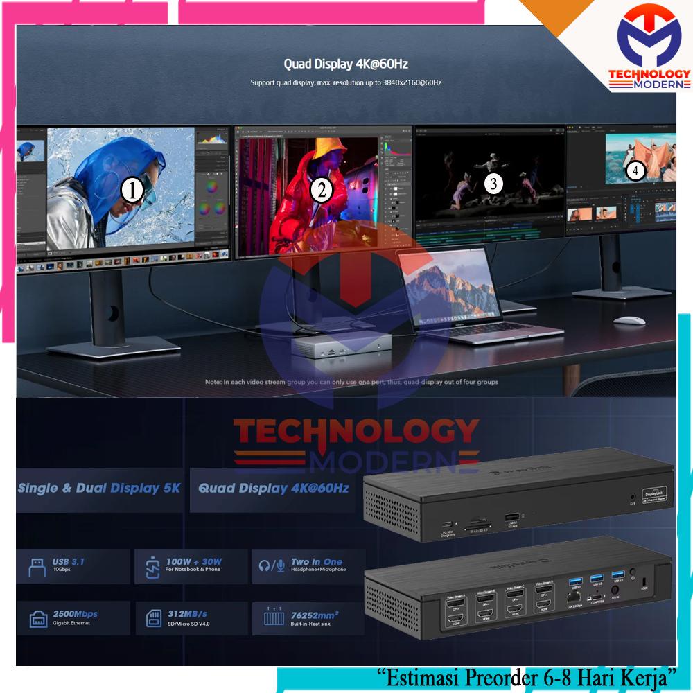 HDMI Extend 4 Monitor Display (Tampil Beda-Beda) USB 3.1 Multiview 5K