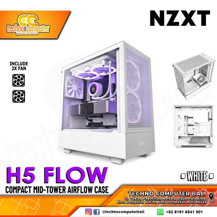 Gambar CASING NZXT H5 FLOW Edition Matte White - Mid-Tower ATX Airflow Case dari Techno Computer Bali Kota Denpasar Tokopedia