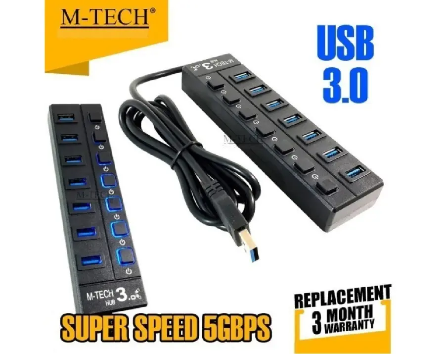 MTECH USB HUB 2.0 / 7 Port / Switch On Off / Transfer Speed Up to 480Mbps / Garansi 1 Tahun