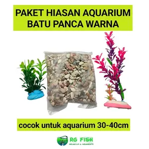 Paket hiasan aquarium batu pancawarna