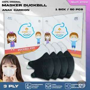 Masker Anak Duckbill CAREION 50Pcs Warna Putih Hitam Abu Duckbil MEDIS