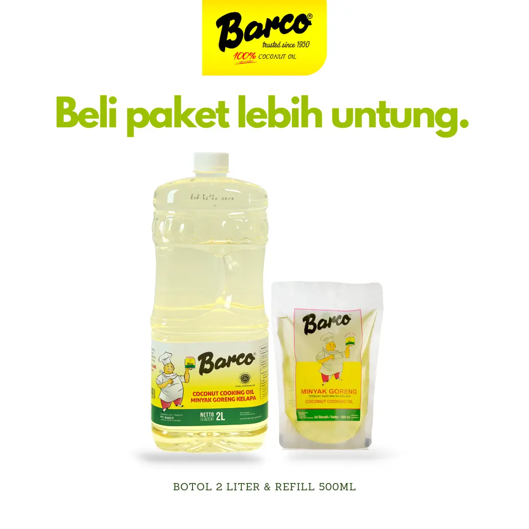Promo!! Minyak Goreng Kelapa Barco Botol 2 ltr + Pouch 500ml
